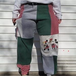 Handmade patchwork Christmas Holiday Disney Mickey Minnie sweatpants